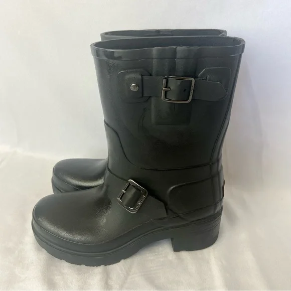 Hunter Original Rubber Biker Rain Boots - Black Size 6 - Picture 11 of 16
